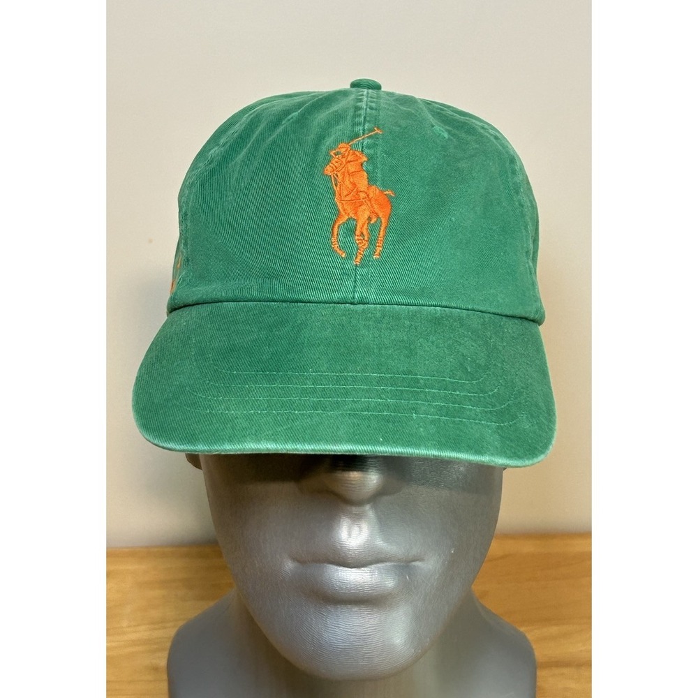 Polo Ralph Lauren Hat Mens OS Green Big Pony Orange Embroidered Baseball Cap #3